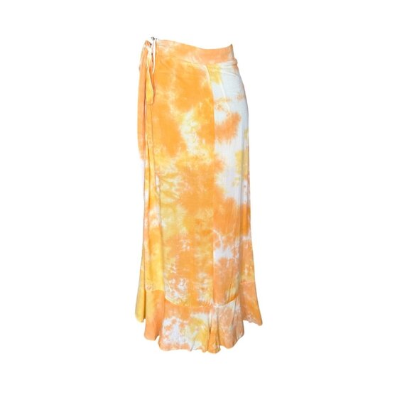 One Way XS Yellow & Orange Tie-Dye Wrap Skirt With Ruffle Hem - Picture 4 of 6